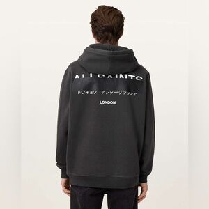 ALLSAINTS Redact Pullover Embroidered Logo Hoodie in Black XXL